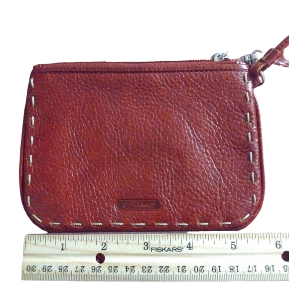 Fossil Wristlet Genuine Leather Coin Holder Style Deep Wine Red Zipper Top - Picture 7 of 8